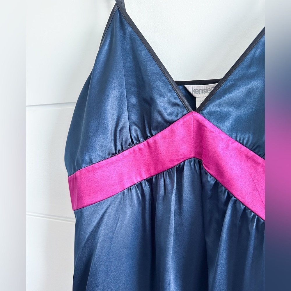 “Kensie Girl”- Satin Slip Dress - Spaghetti Strap- Navy/Pink/Black - Size:Medium - Picture 14 of 15